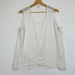 Calvin Klein Ivory Sheer Chiffon Sleeveless Wrap Front Blouse Top Womens‎ Large